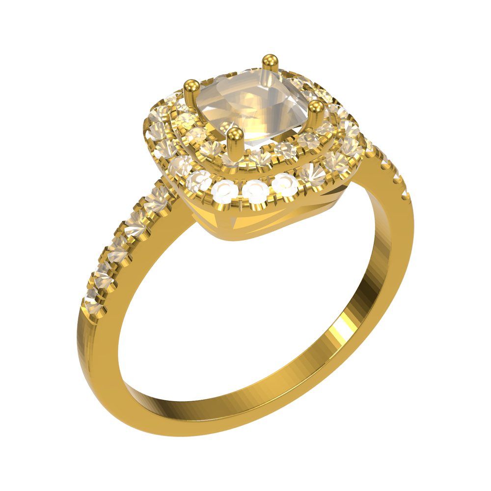 CAD model of a cushion halo ring with a pavé shank