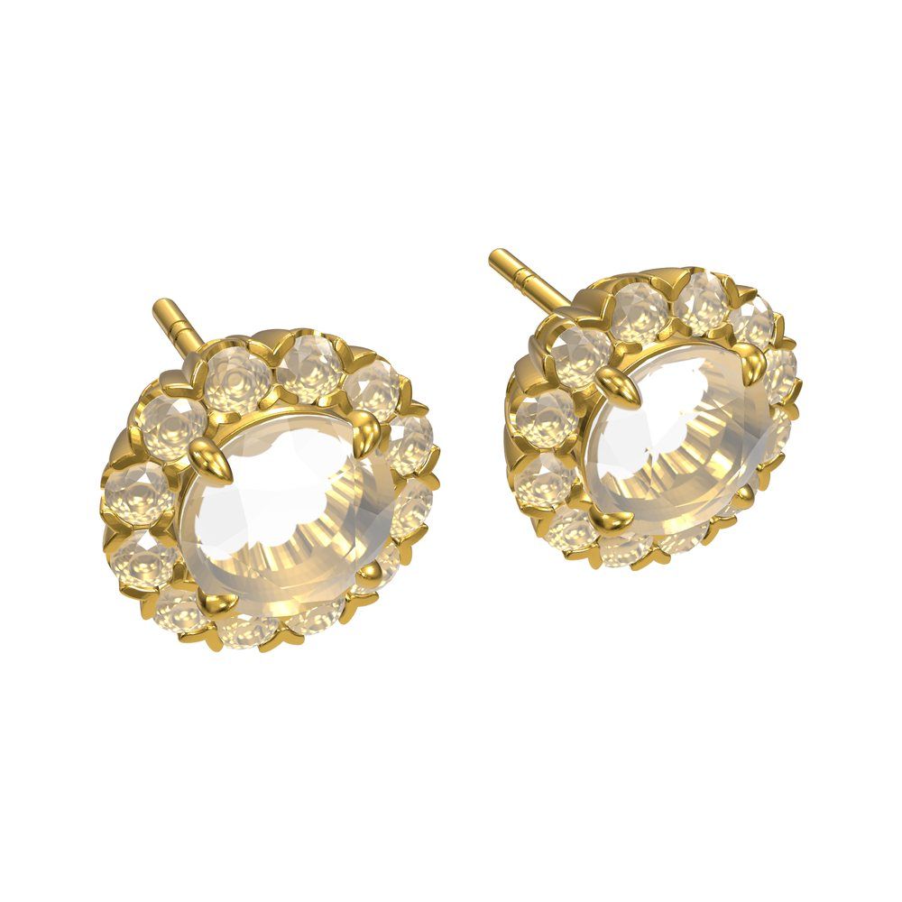 CAD model of a pair of halo stud earrings in the 3D viewer